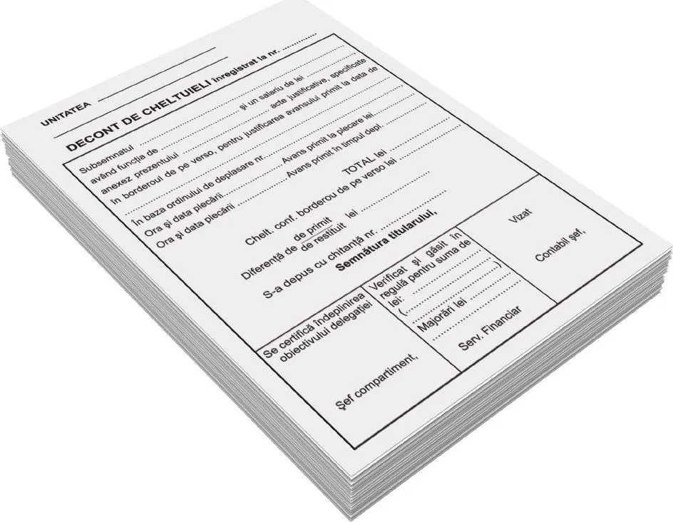 Decont cheltuieli deplasare, A5, 50 file, fata-verso, 3 bucati/set