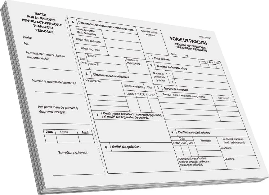Foaie parcurs transport persoane, A4, 100 file, fata-verso, 3 bucati/set