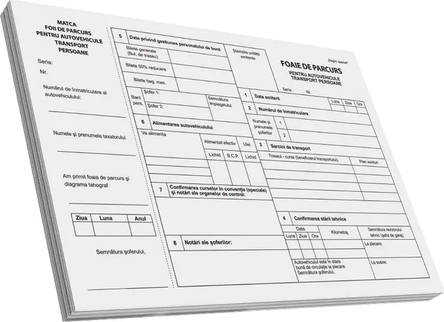Foaie parcurs transport persoane, A4, 100 file, fata-verso, 3 bucati/set