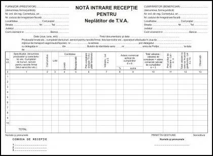NIR, neplatitor TVA, carnet 100 file, 3 bucati/set