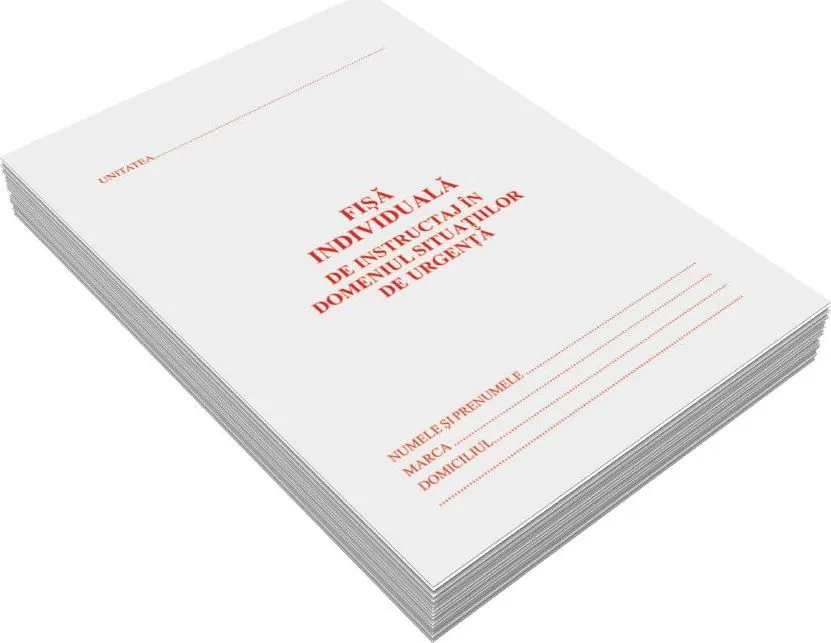 Fisa individuala de instructaj in domeniul situatiilor de urgenta, carnet 4 file, 16 pagini, 25 bucati/set