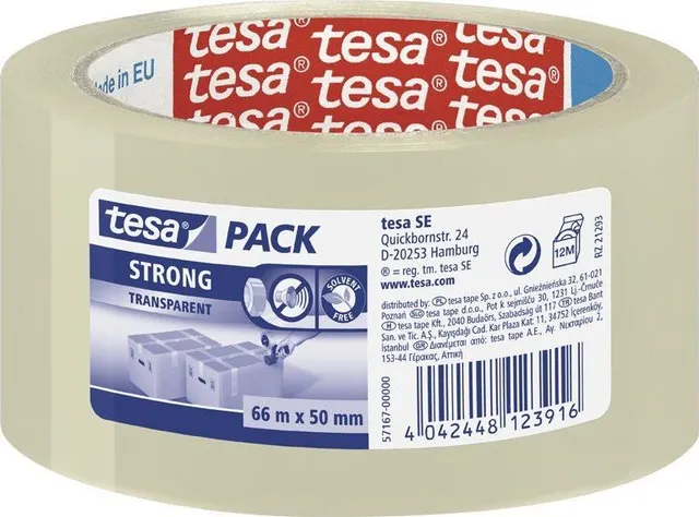 Banda adeziva Tesa Strong, 50 mm x 66 m, transparenta