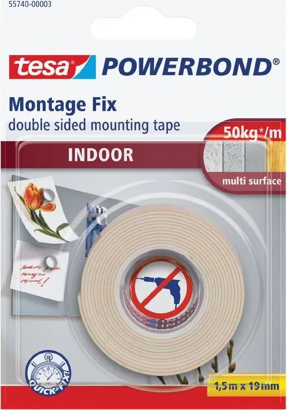 Banda dublu adeziva buretata Tesa pentru interior, 19 mm x 1.5 m