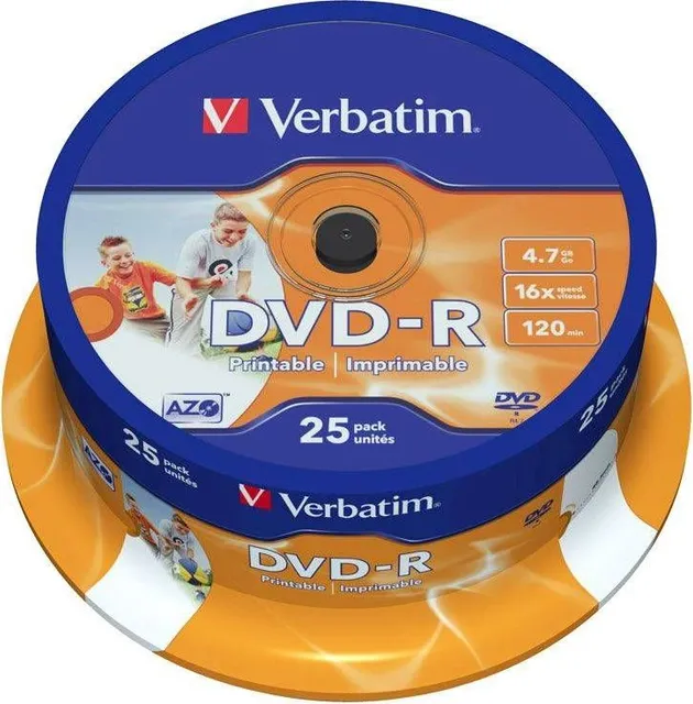 DVD-R printabil Verbatim, 16x, 4.7 GB, 25 bucati/cake