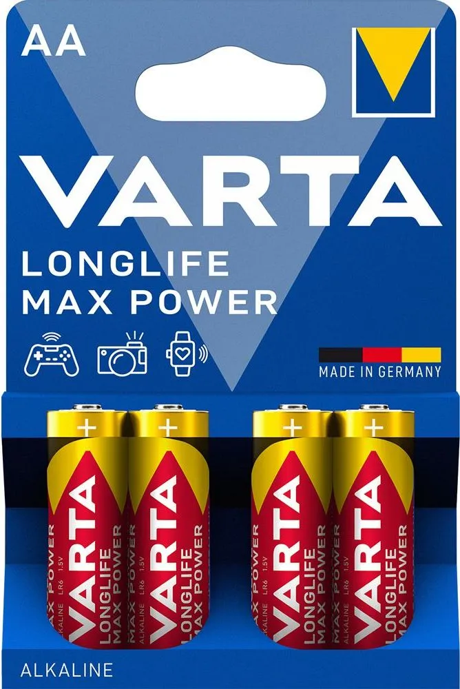 Baterii Varta Longlife Max Power, LR6, AA, alcaline, 1.5 V, 4 bucati/set