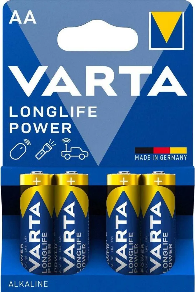 Baterii Varta Longlife Power, LR6, AA, alcaline, 1.5 V, 4 bucati/set