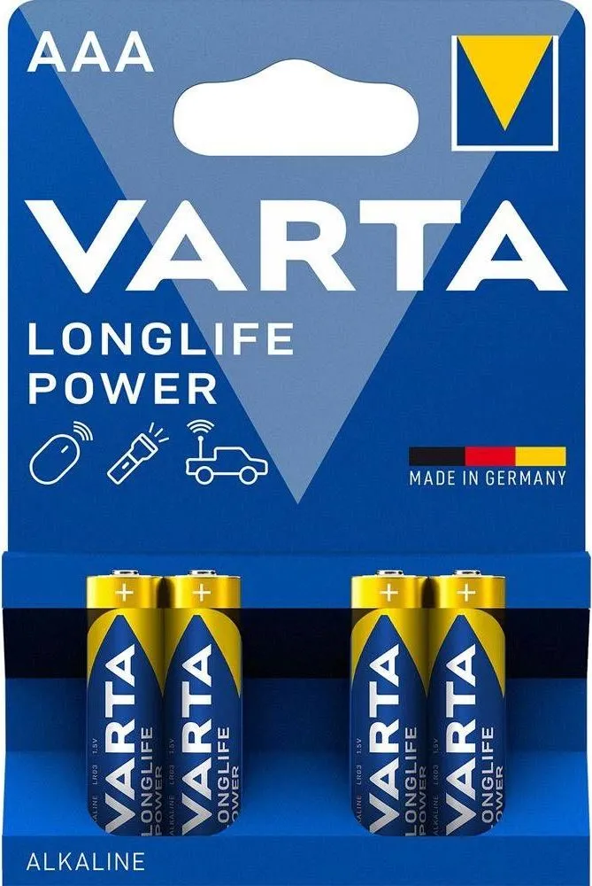 Baterii Varta Longlife Power LR03, AAA, alcaline, 1.5 V, 4 bucati/set