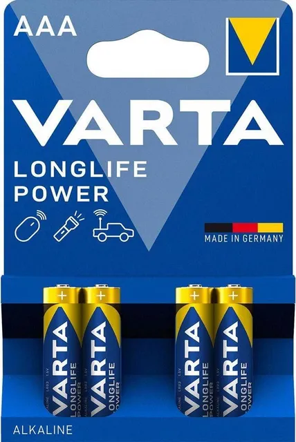 Baterii Varta Longlife Power LR03, AAA, alcaline, 1.5 V, 4 bucati/set