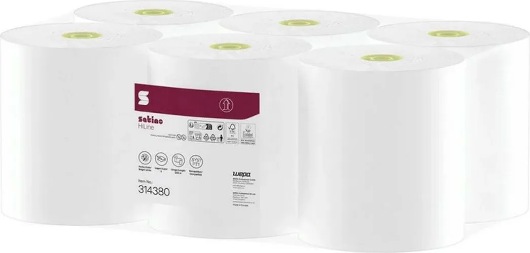 Rola prosop autocut Satino HiLine, celuloza, 2 straturi, alba, 220m, 6 role/bax