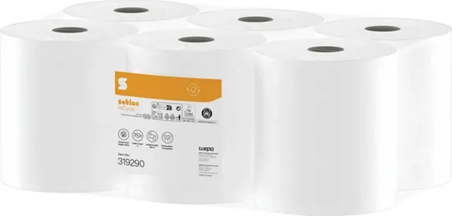 Rola prosop autocut Satino HiCycle, 2 straturi, alba, 150 m, 6 role/bax