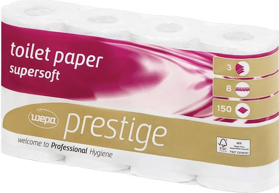 Hartie igienica Satino Prestige, 3 straturi, 150 portii, 8 role