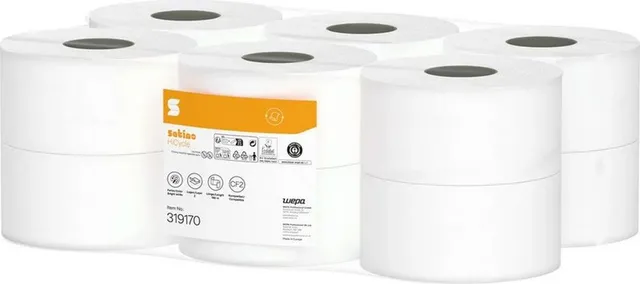 Rezerva hartie igienica derulare centrala Satino HiCycle, 2 straturi, 180 m/rola, 12 role/bax