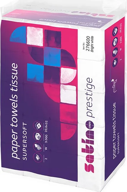 Prosoape pliate W Satino Prestige, 2 straturi, albe, 120 portii/pach, 25 pach/bax