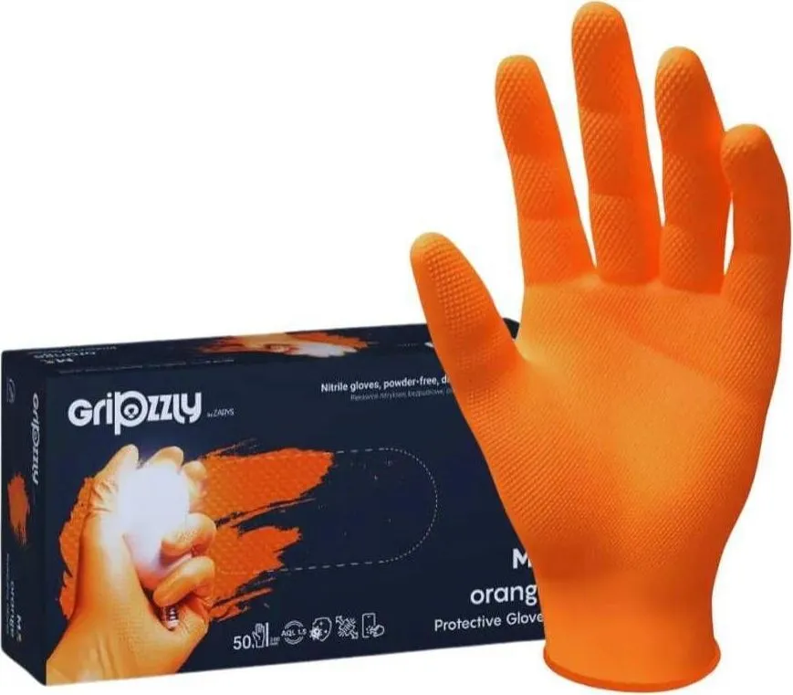 Manusi nitril nepudrate Gripzzly, portocalii, marime L, 50 bucati/cutie