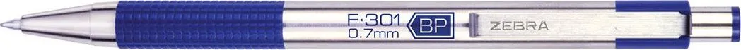 Pix cu mecanism Zebra, F301, 0.7 mm, corp albastru, scriere albastra