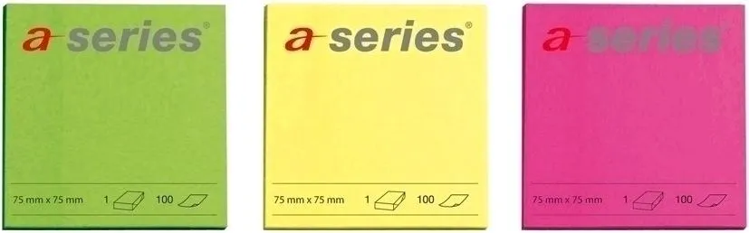 Notite adezive A-Series 75x75mm set 6x100 file diverse culori neon galben roz verde
