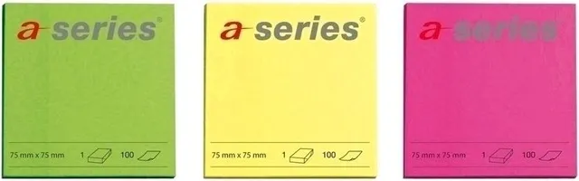 Notite adezive A-Series 75x75mm set 6x100 file diverse culori neon galben roz verde
