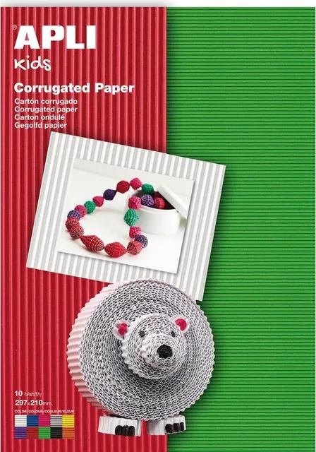 Carton ondulat APLI, A4, culori asortate, 10 coli/set