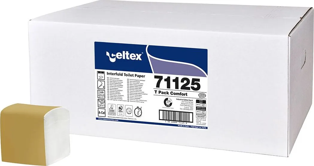 Hartie igienica Celtex, 2 straturi, alba, 10x21 cm, 225 bucati/pachet, 40 pachete/cutie