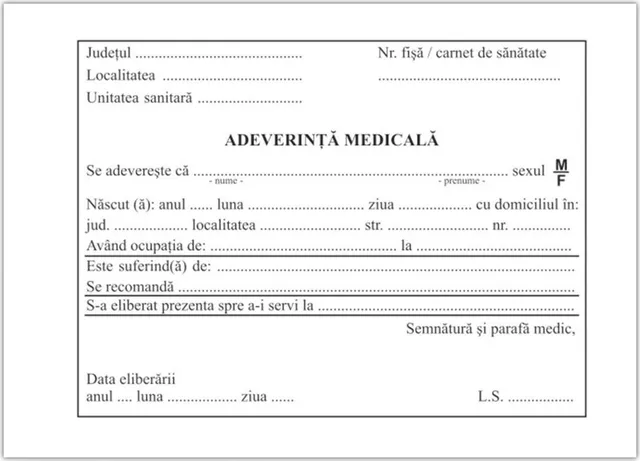 Adeverinta medicala 50 file, nepersonalizata