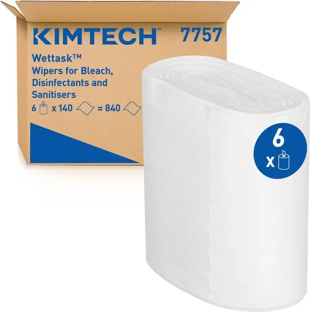 Lavete Kimberly-Clark Kimtech Wettask, albe, 140 portii/rola, 6 role/bax