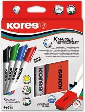 Set Kores pentru whiteboard, 4 markere si burete magnetic
