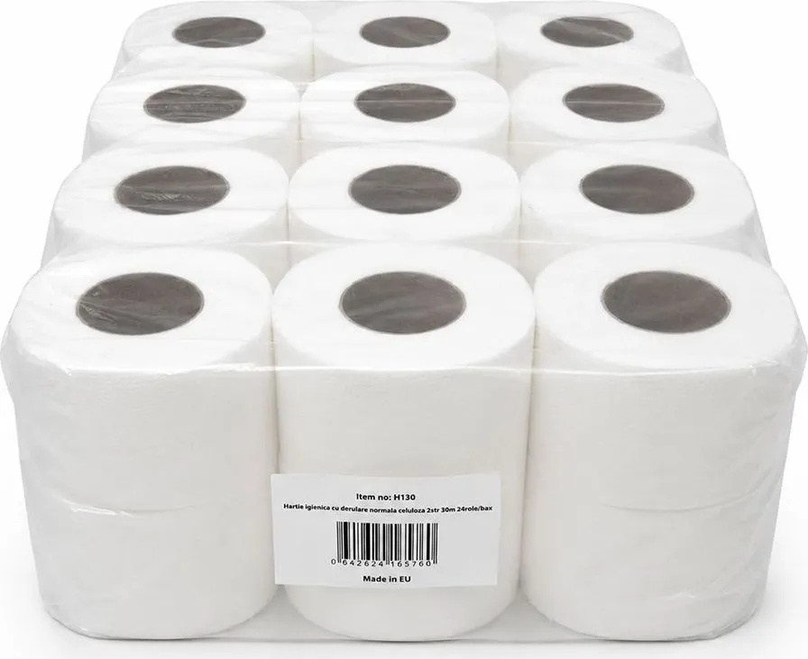 Hartie igienica cu derulare normala, celuloza, 2 straturi, 30 m, 24 role/bax