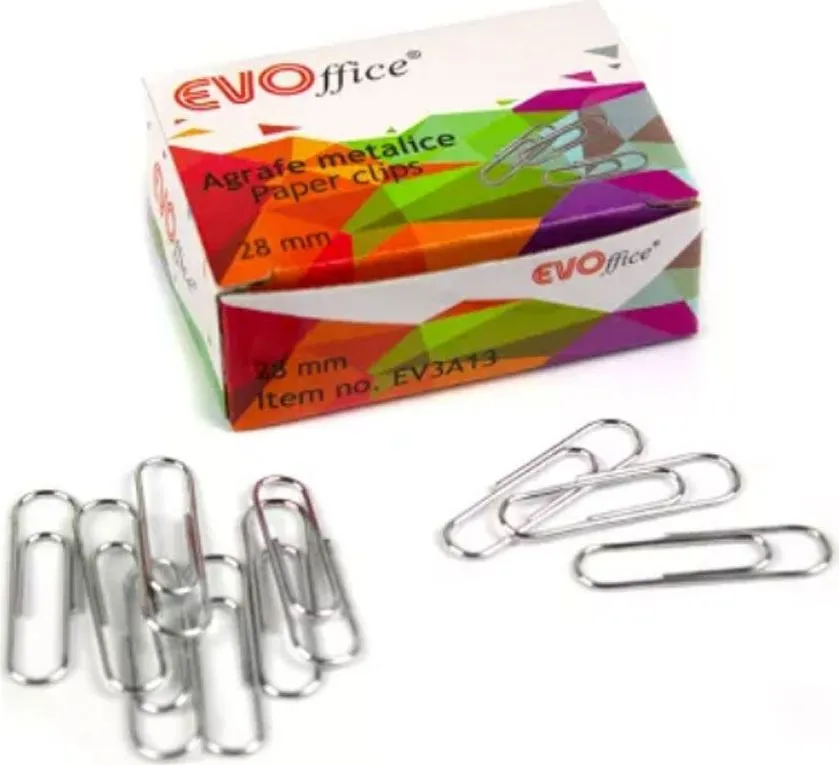 Agrafe metalice EVOffice, 28 mm, colturi rotunjite, 100 bucati/cutie