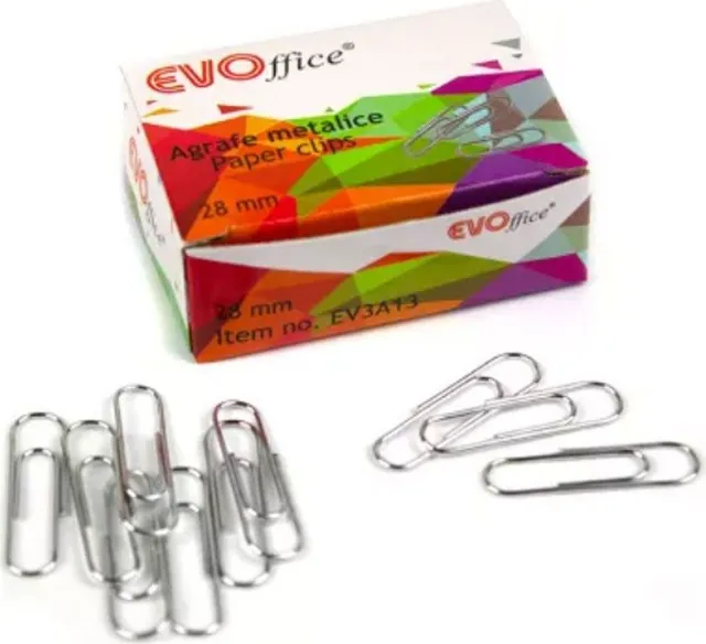 Agrafe metalice EVOffice, 28 mm, colturi rotunjite, 100 bucati/cutie